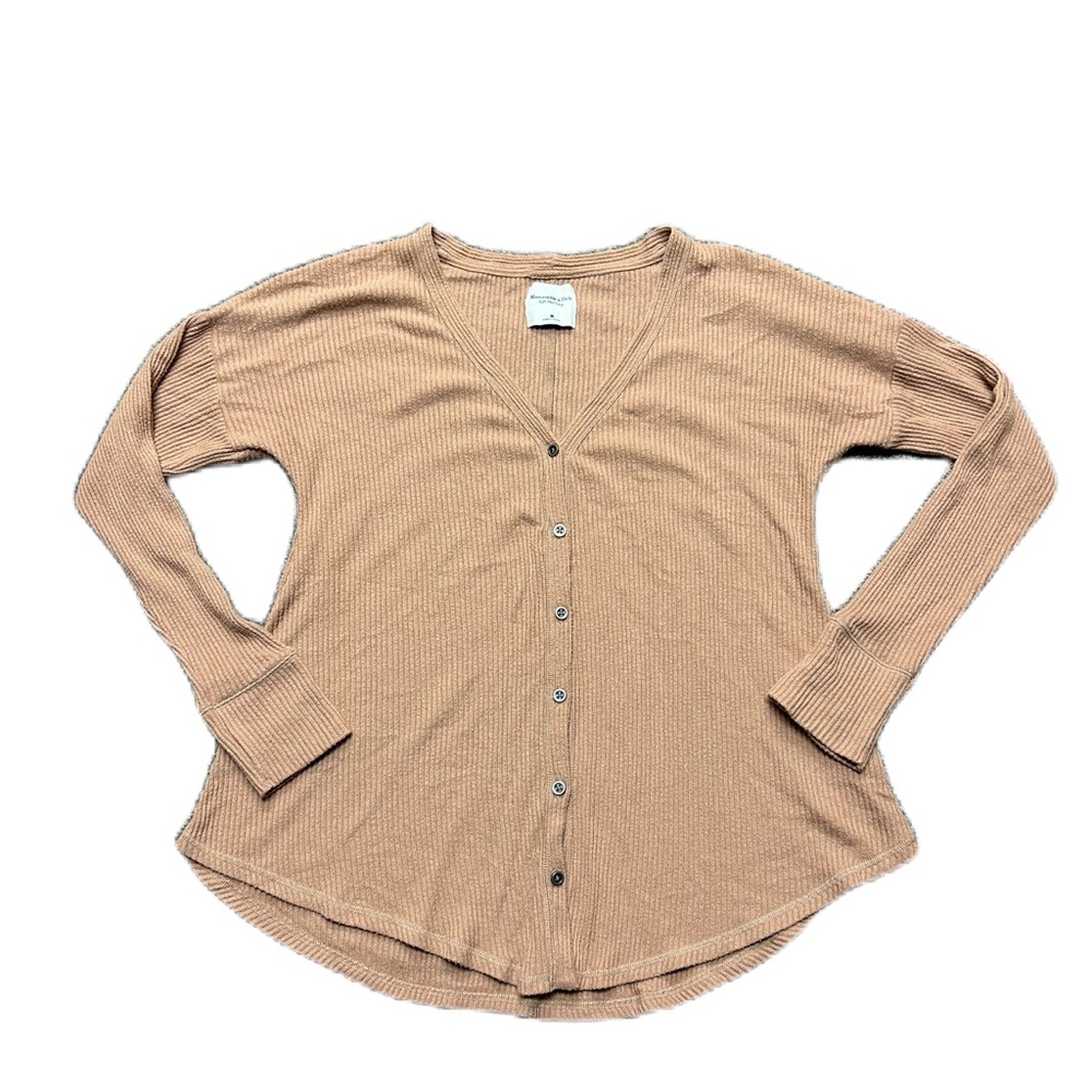 Abercrombie & Fitch Cardigan Medium Brown Cotton Oversized Soft A&F Cozy Button